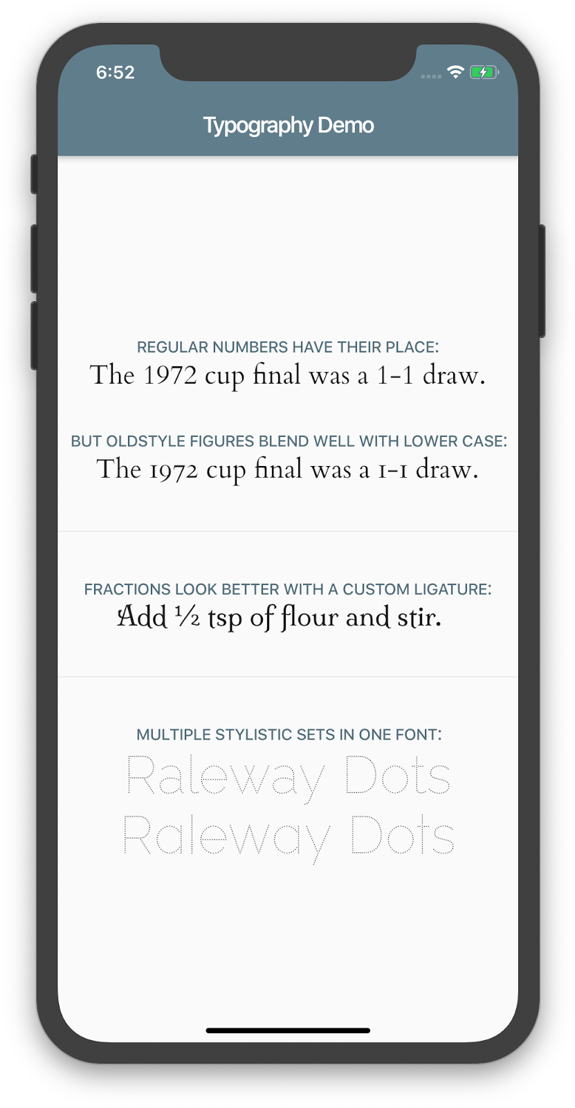 With Flutter, you can now add sophisticated typography with OpenType font feature support