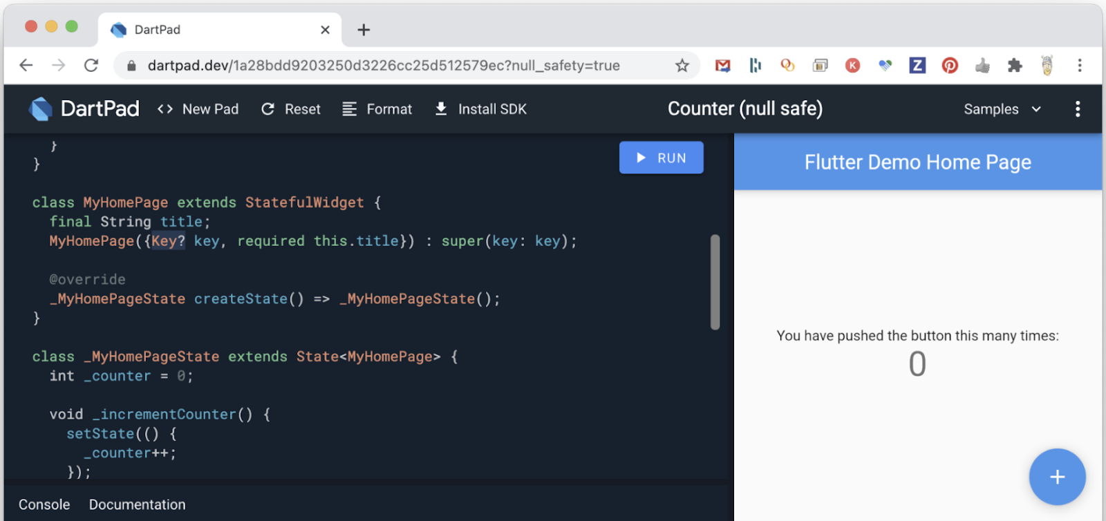 DartPad has been updated for Flutter 2