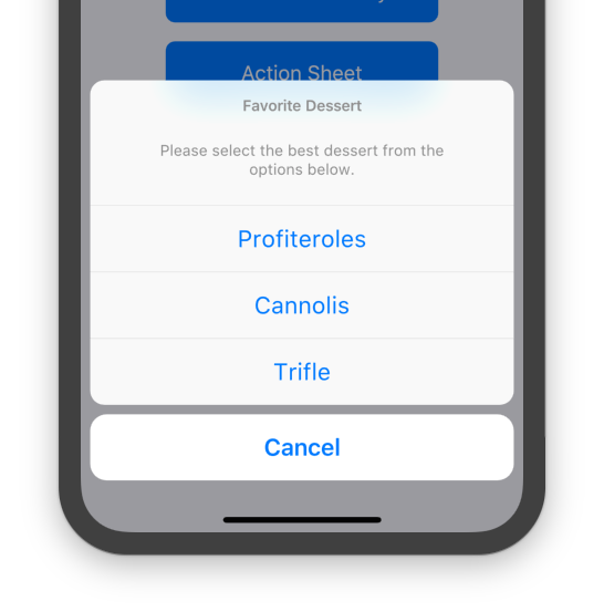 [CupertinoActionSheet](https://docs.flutter.io/flutter/cupertino/CupertinoActionSheet-class.html)