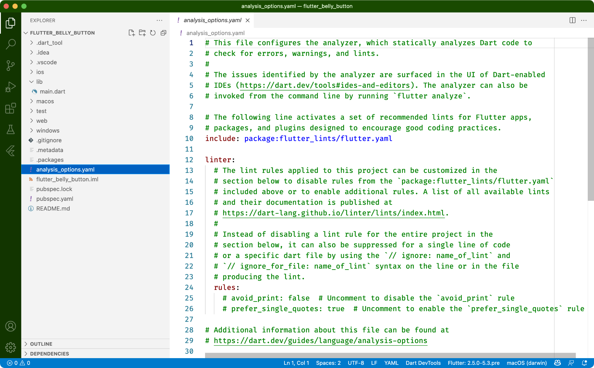 *`flutter create` comes out of the box with an analysis_options.yaml file pre-populated with recommended Flutter lints*