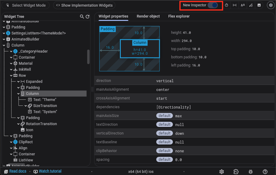 *New Flutter Inspector in DevTools.*
