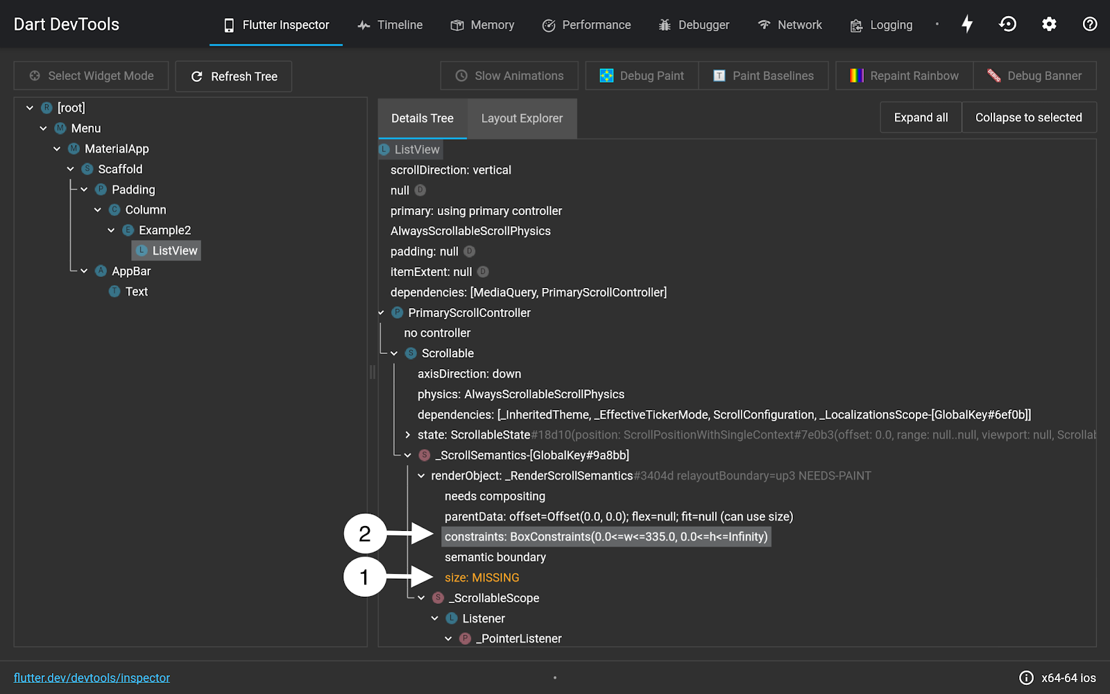 ListView’s constraints and size on the Details Tree