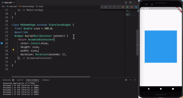 *Implicit Animation Widgets animate when the values change.*