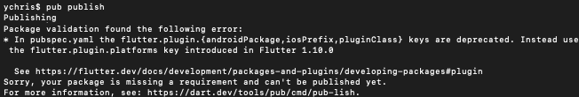 Legacy pubspec format error message upon plugin publication