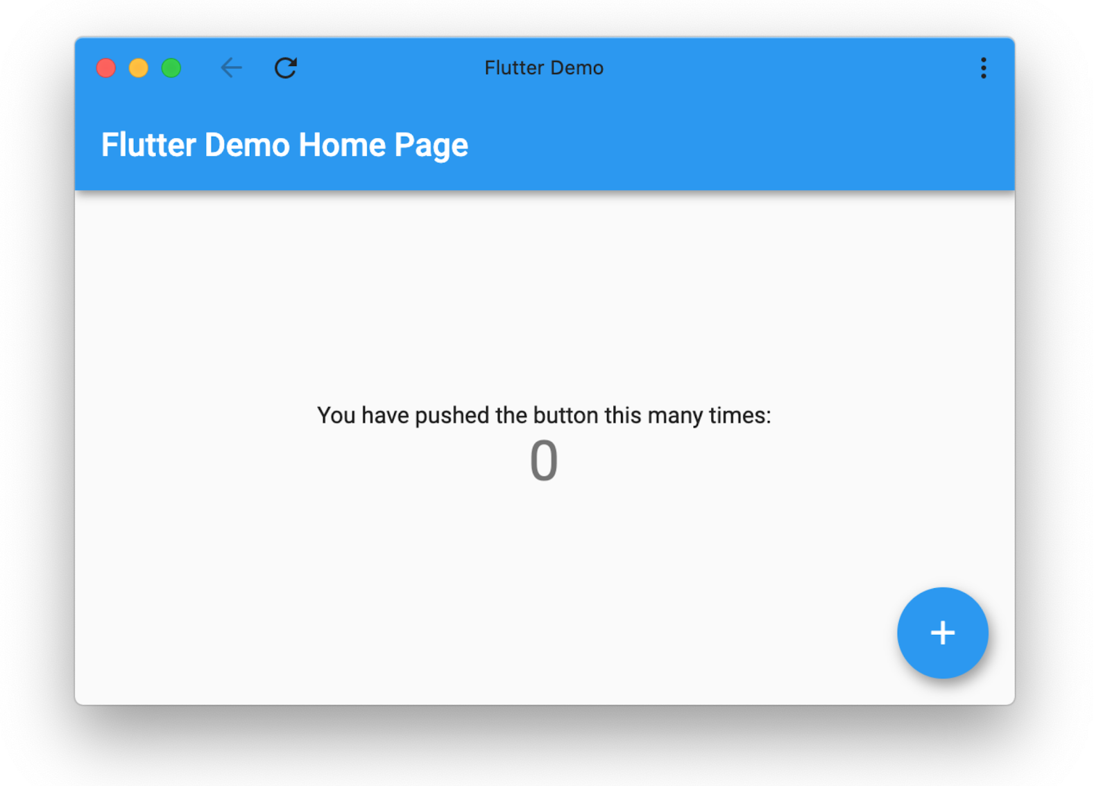 The Flutter “counter” template app, running as a PWA on macOS.