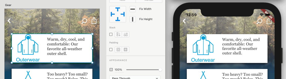 Padding & Background in XD (left) and Flutter (right)
