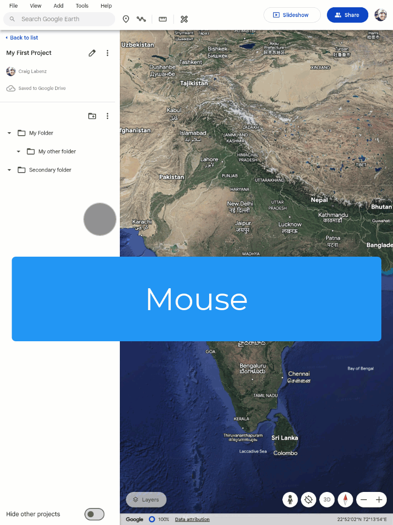 Google Earth’s UI swapping between typical desktop and mobile affordances as the end-user interacts with different peripherals