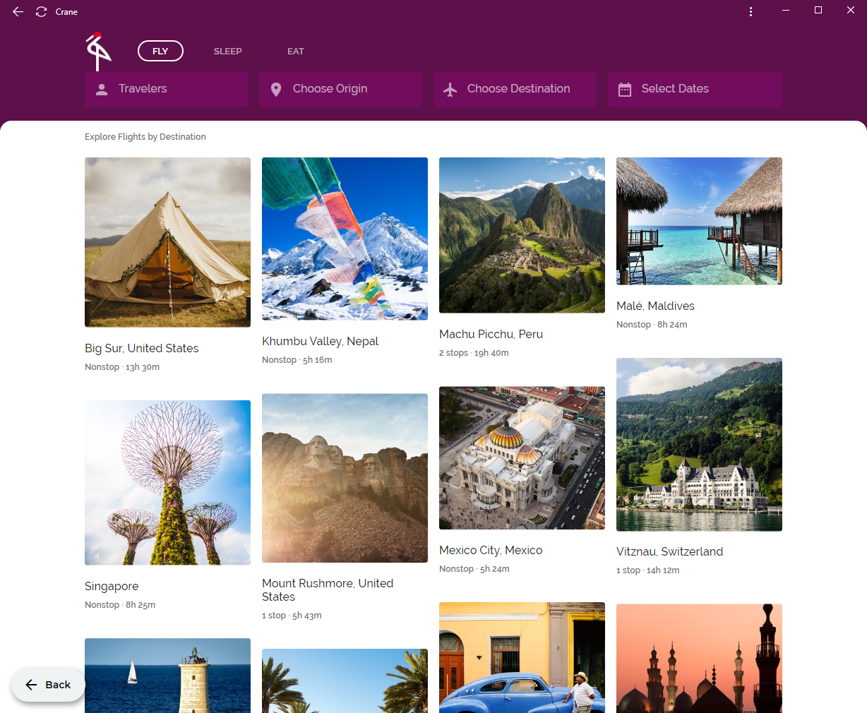 The Flutter Gallery app, running as a PWA on Windows.
