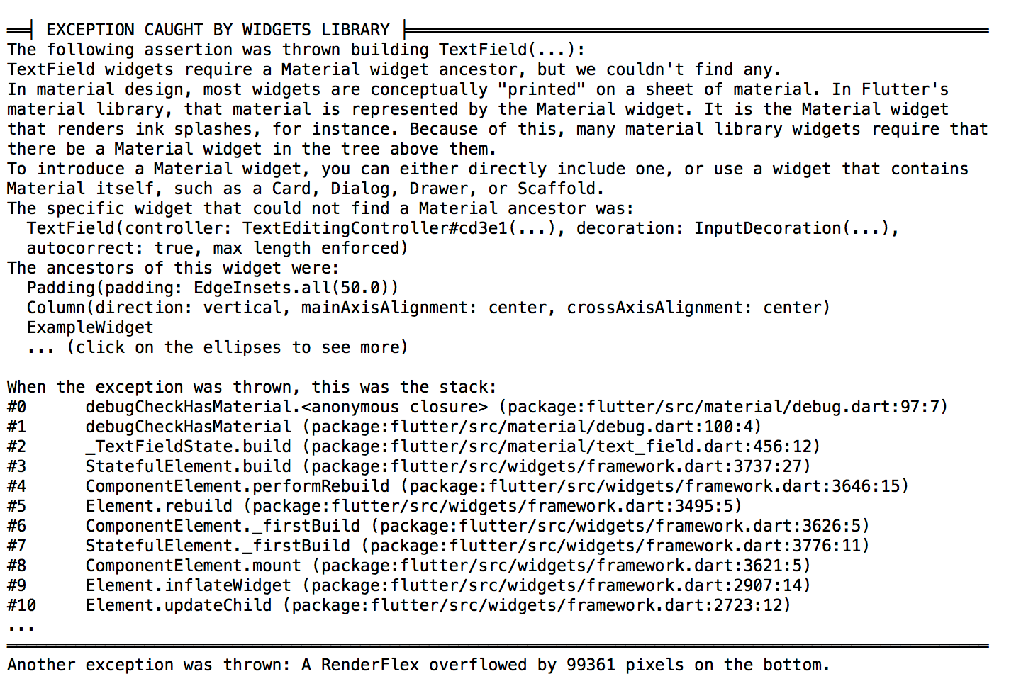 The ellipses variant of the message for the “Missing Material” error