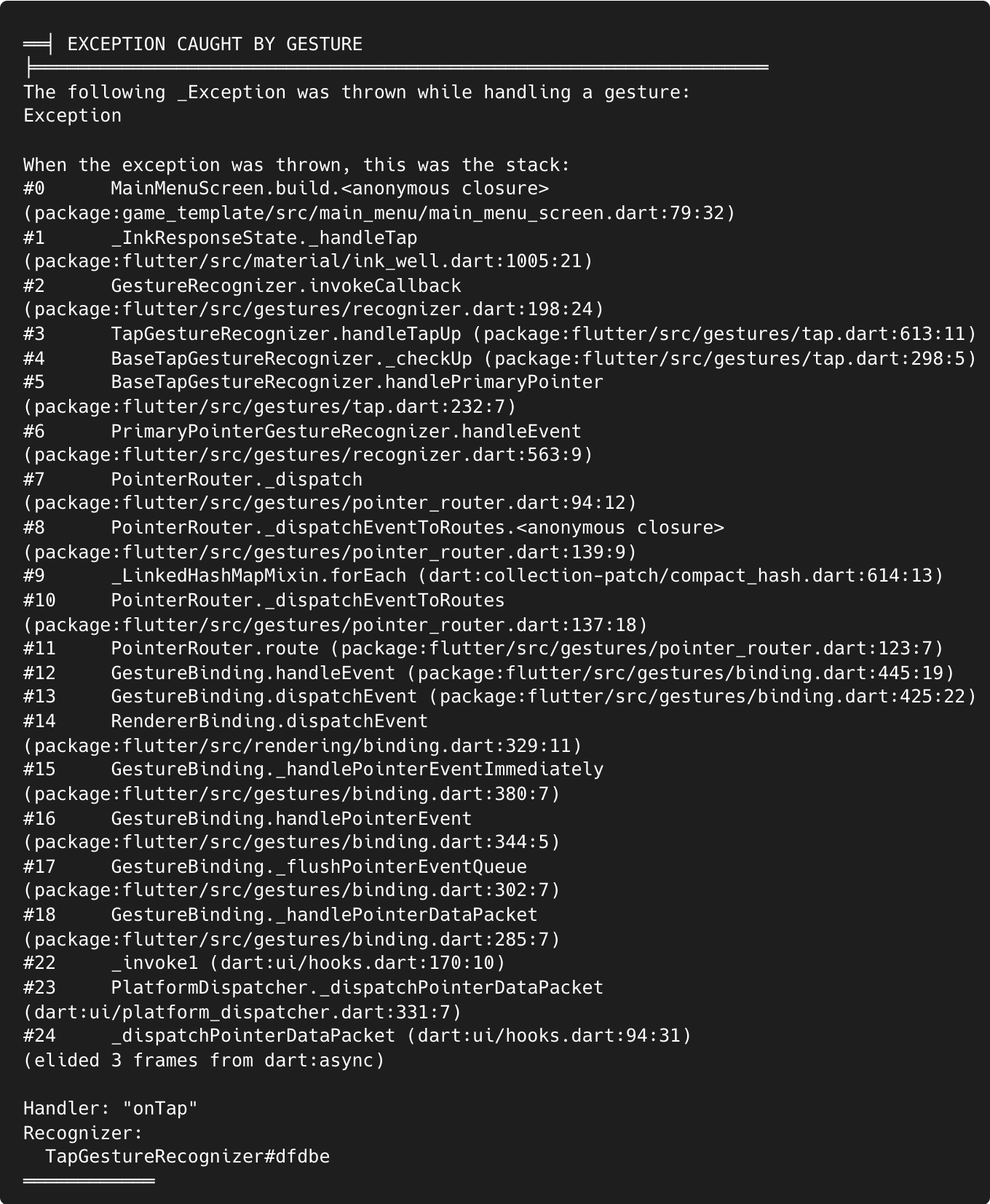 Console output after an exception was thrown