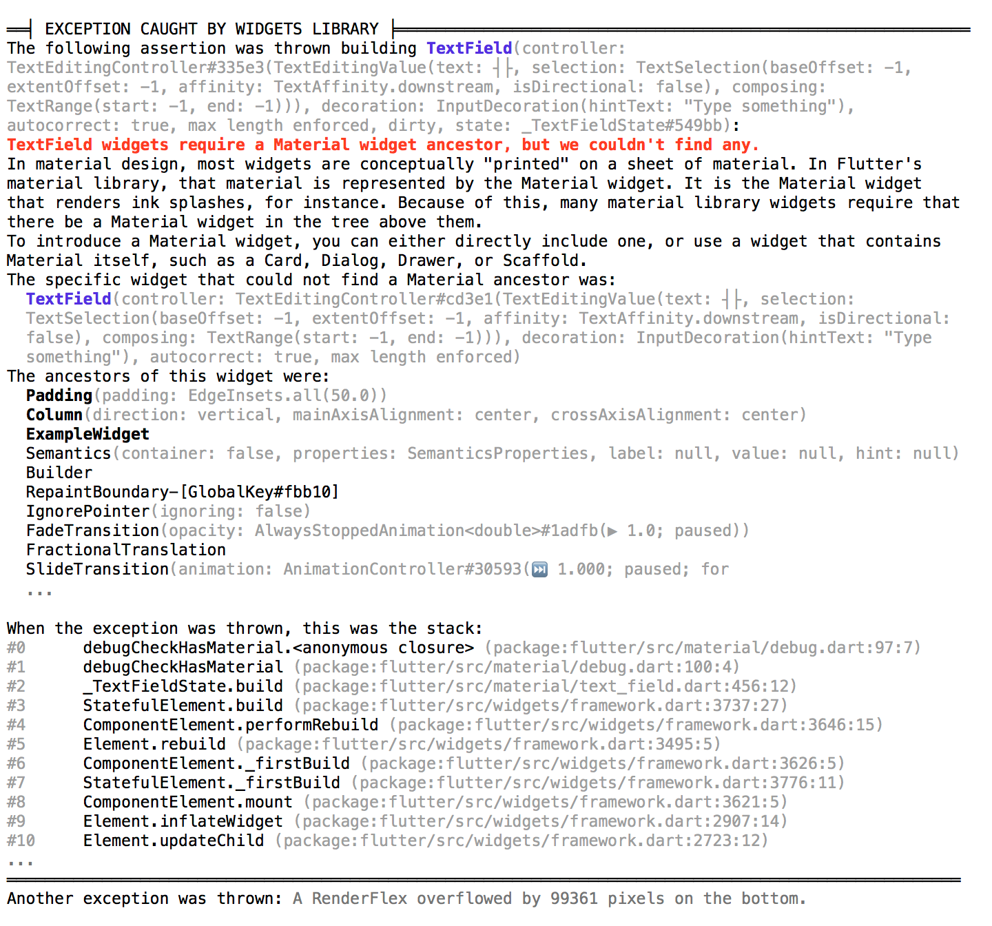 The colors variant of the message for the “Missing Material” error