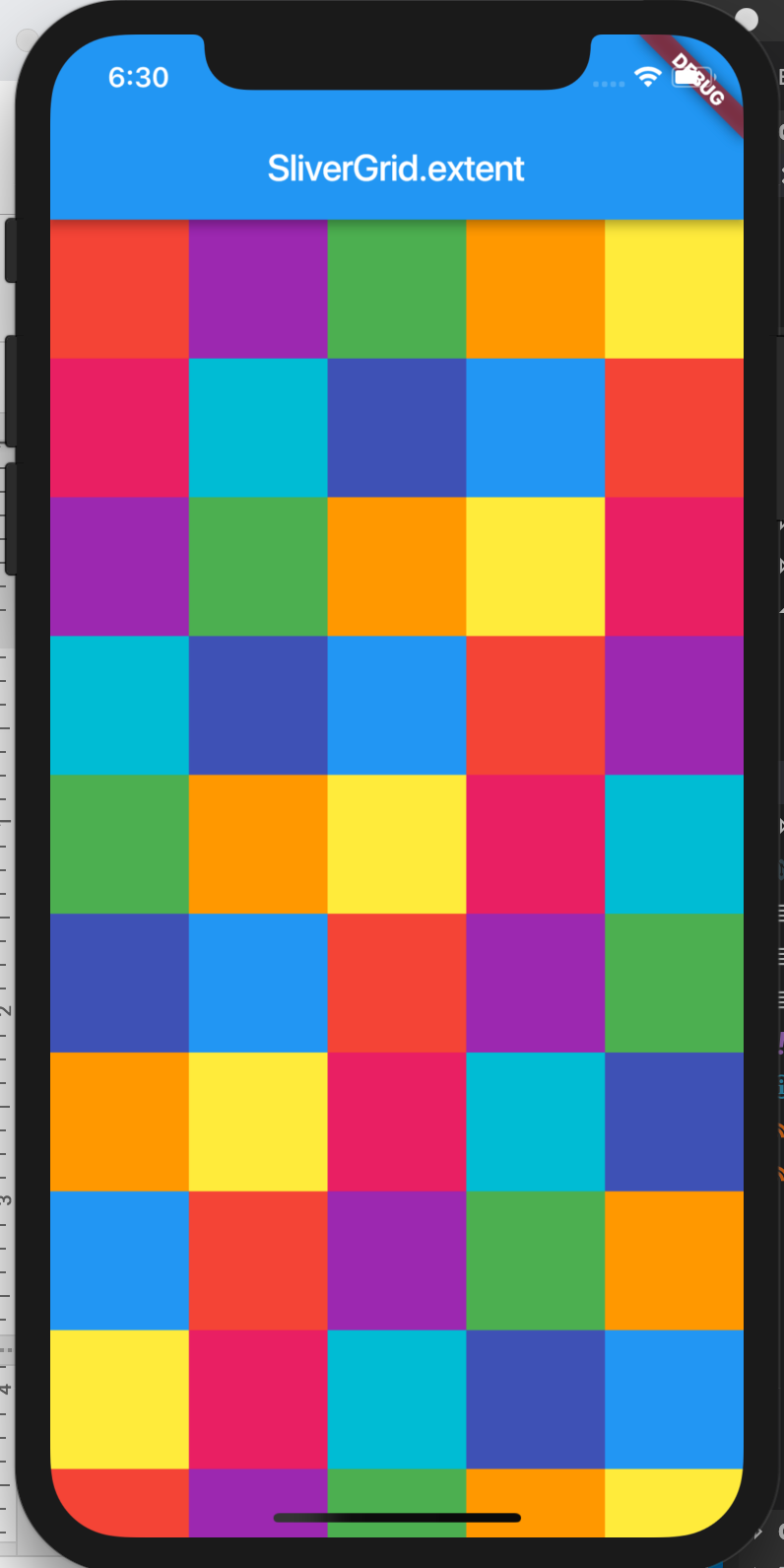 Visual result of SliverGrid.count and SliverGrid.extent, respectively, from the above code snippets.