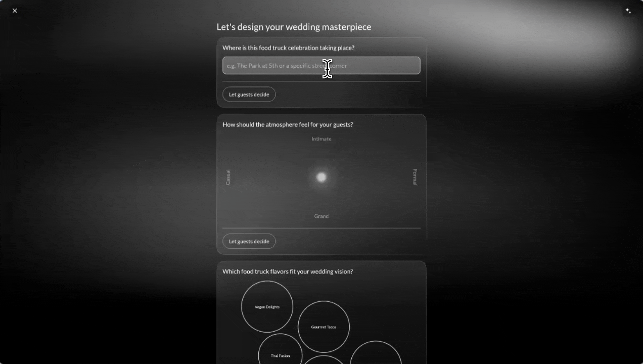 Hatcha is a social event planning app powered by GenUI for Flutter. Hosts plan through a conversational interview while GenUI generates themed invites, tailored components, and planning modules, all shaped by your event and its audience.