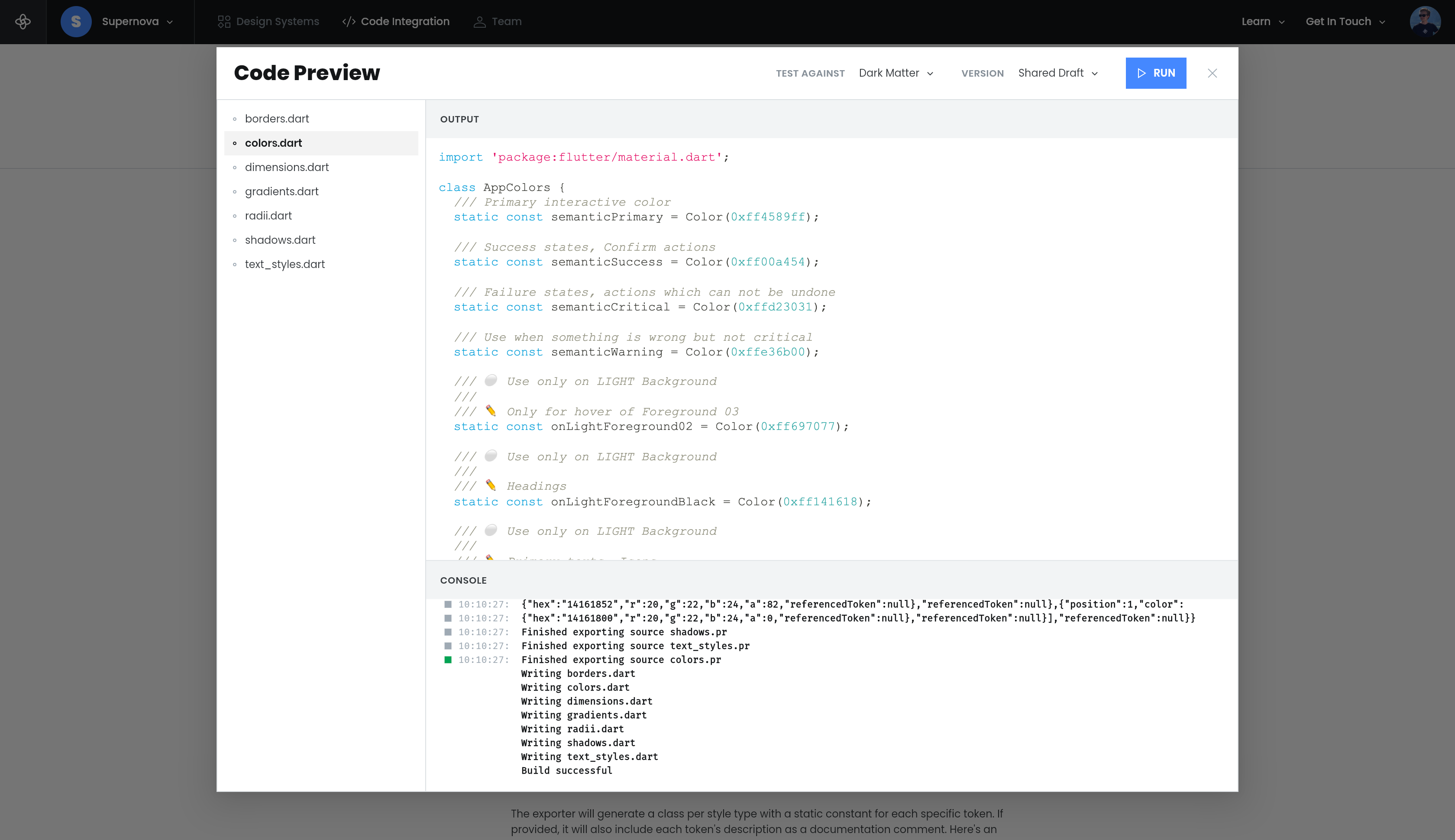 Code preview widget built using Dart/JavaScript interoperability