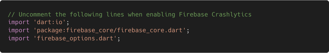 Uncommented Crashlytics import statements