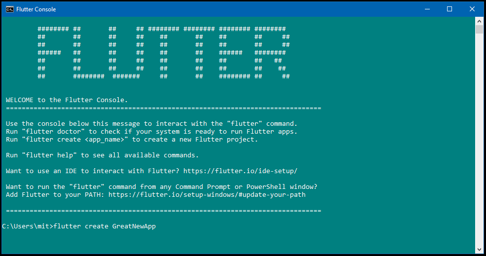 Screenshot of the new Flutter Console for Windows