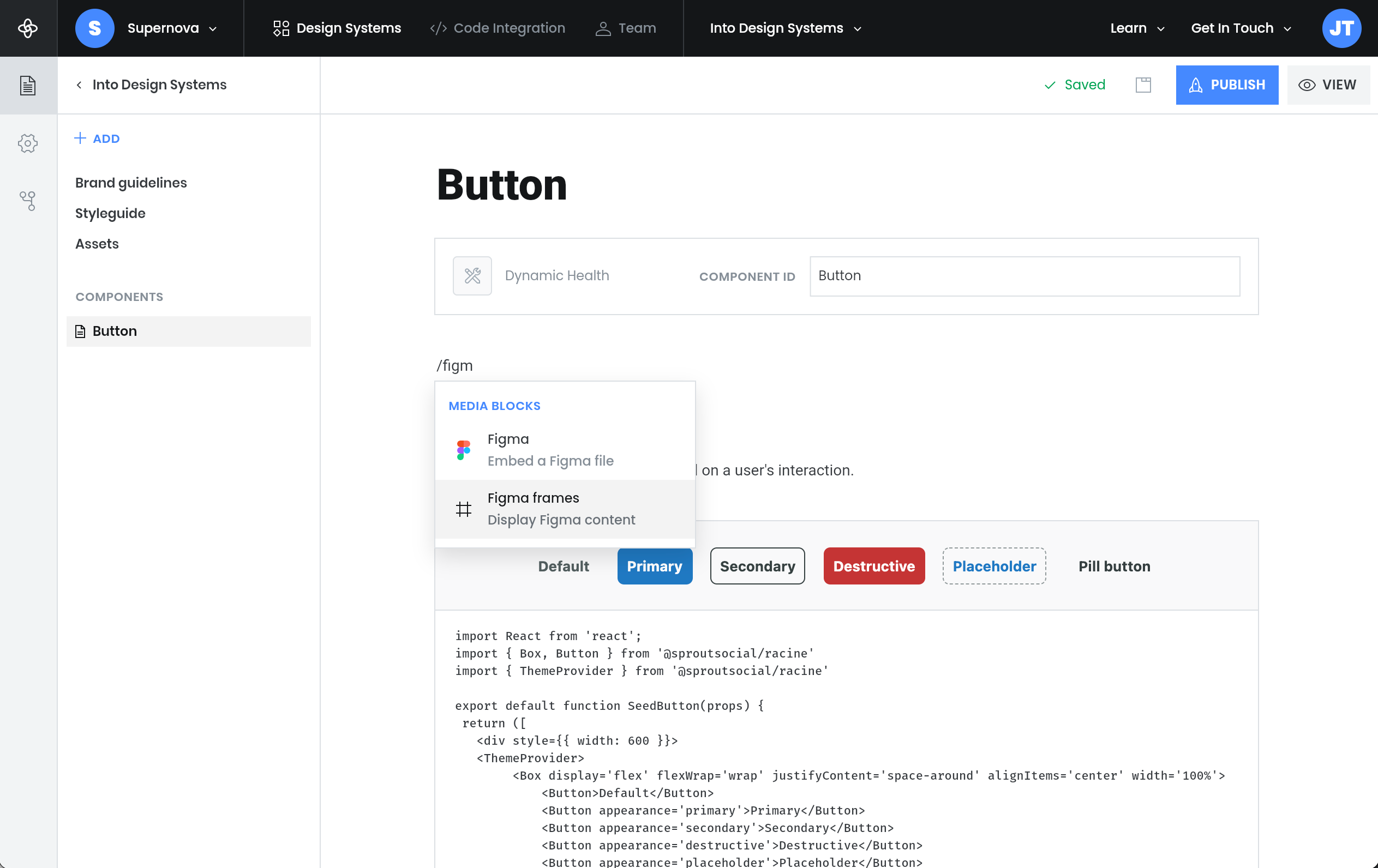 Supernova’s component manager integrated with Figma